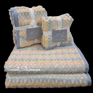 8pc Loft Spring / Easter Pastel Rainbow Check Bath Hand Washcloth Towel Set New